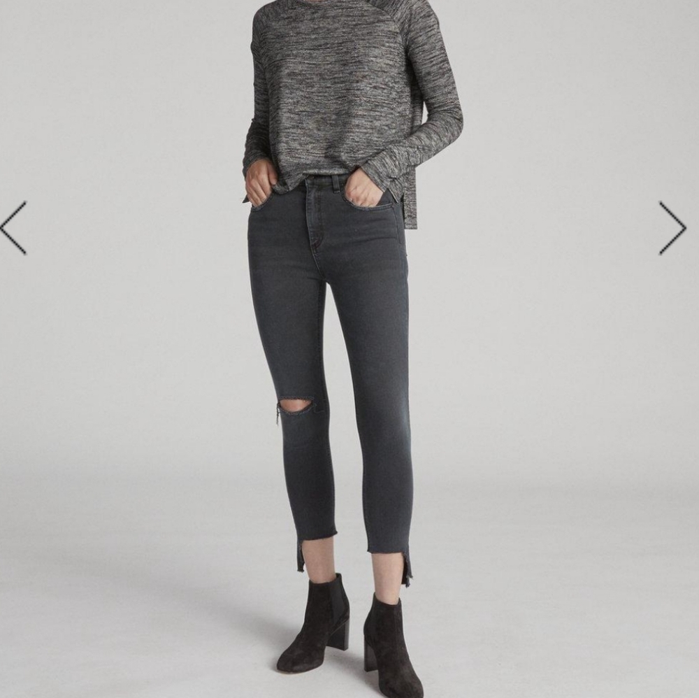 rag & bone High Rise Ankle Skinny Distress Raw-cut Jeans Black Steel Siz…